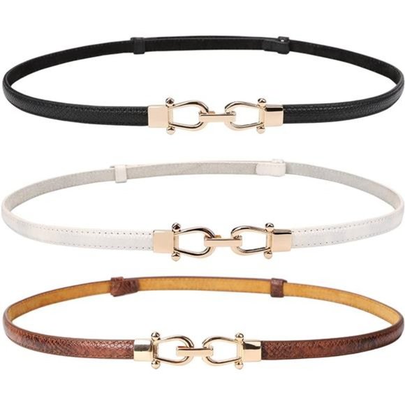 LEATHER Skinny Women Belt Thin Waist Belts L--black+brown+white